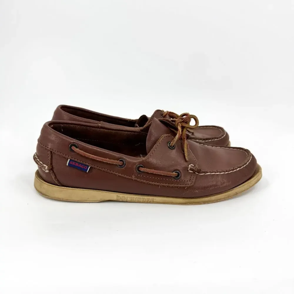 Sebago Docksides Brown Genuine Leather Womens Boat Shoes